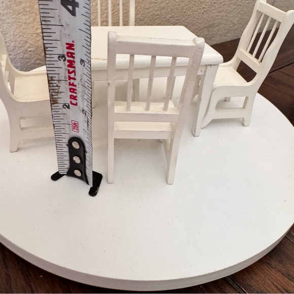 Vintage dollhouse furniture White Miniature Dining Table and Chairs Set - Picture 4 of 8